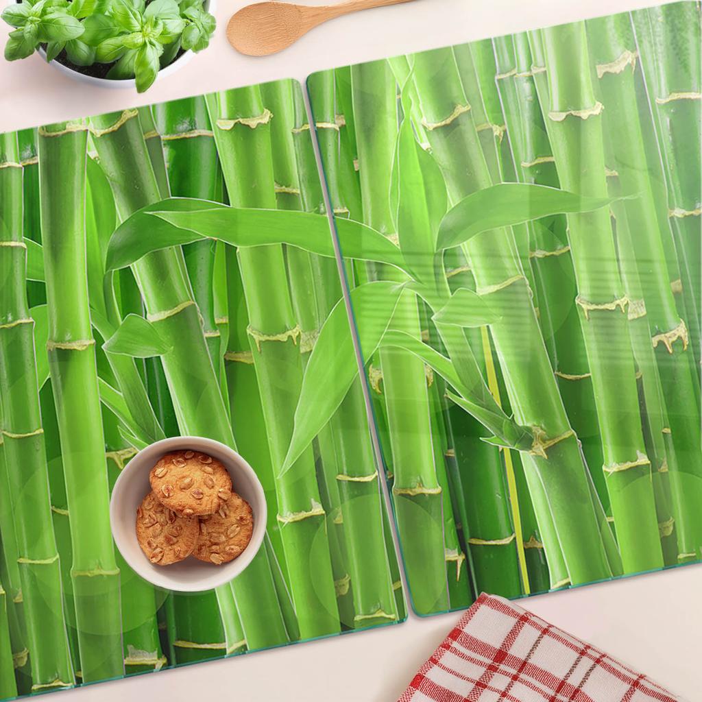 Tempered Glass Kitchen Boards with Graphics 2 Pieces Bamboo 2x40x52 cm