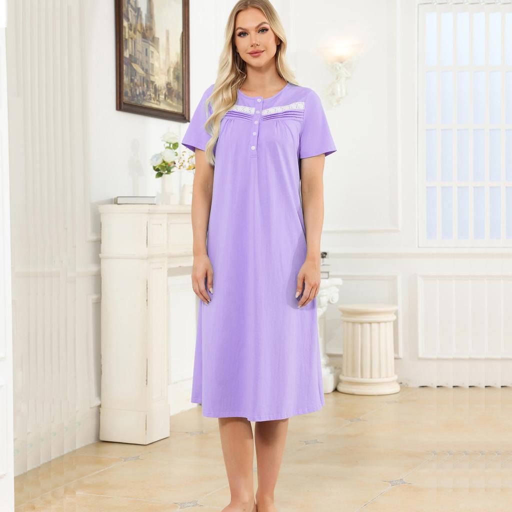 Damen Nachthemden Baumwolle Eckiger Ausschnitt Kurze Ärmel Schlafshirts Bequem Lässig Sommer Herbst Pyjamas Loungewear Homewear