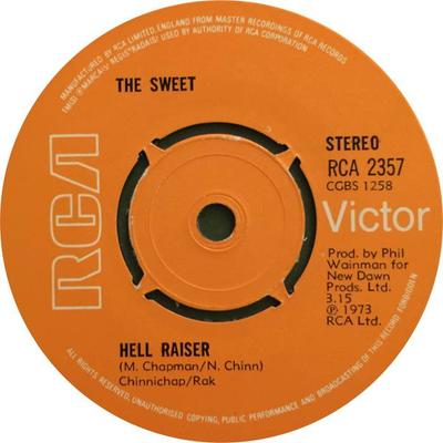 7inch Record SWEET  Hell Raiser RCA2357 RCA Victor 1973 UK Rock Used