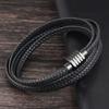 Black Cowhide Bracelet, Men's Multi-layer Genuine Leather Woven Bracelet, Handmade Leather Bracelet.