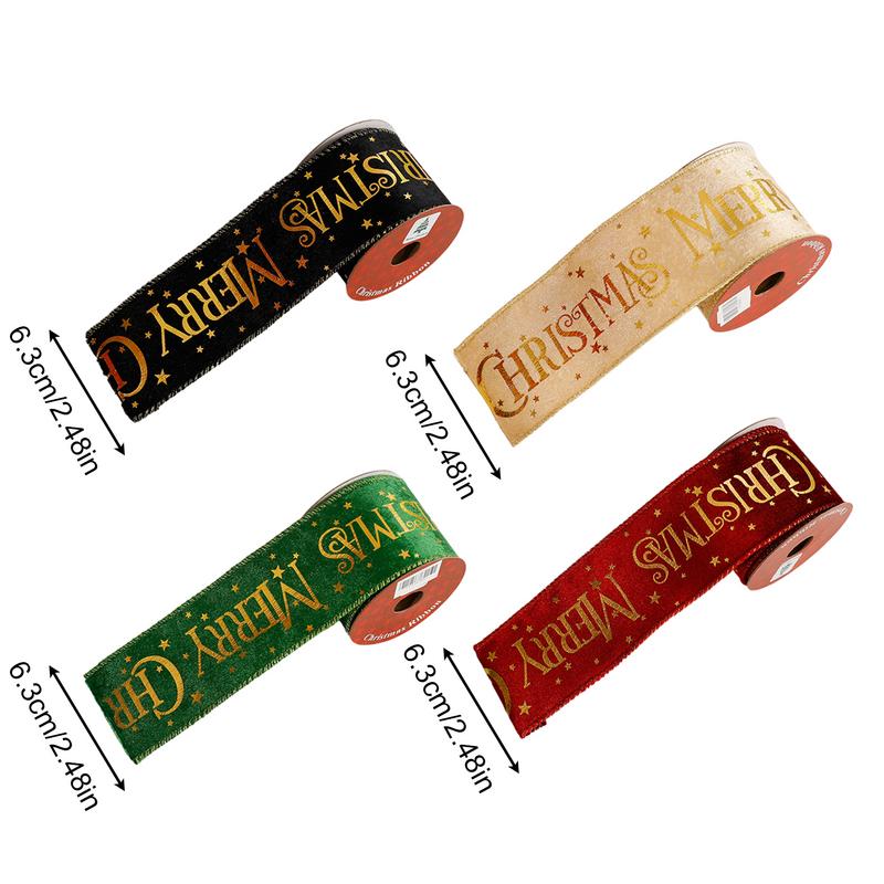 Christmas Theme Ribbon Set Of 4 Velvet Christmas Fabric Ribbons Decorative Holiday Decor Ribbons Printed Crafts Making Wrap
