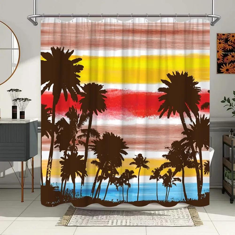 Vintage Letnie Wakacje Retro Bus Camper Van Zasłony Prysznicowe Deska Surfingowa Palma Łazienka Wystrój Domu Zasłona do Wanny z Haczykami