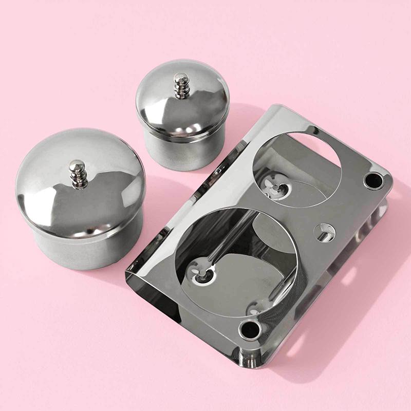 2 Stück/Set Maniküre Acryl Flüssigpulver Edelstahlbehälter Schale Dappen-Schale Desinfektionsbecher mit Deckel Nagelkunstwerkzeug