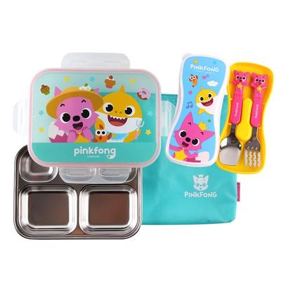 Pinkfong Edison Three-dimensional Spoon Fork Lunch Box Set, Mixed Colors, Lunch Box Plate + Bag + Spoon + Fork + Case, Popular Korean Parenting Items