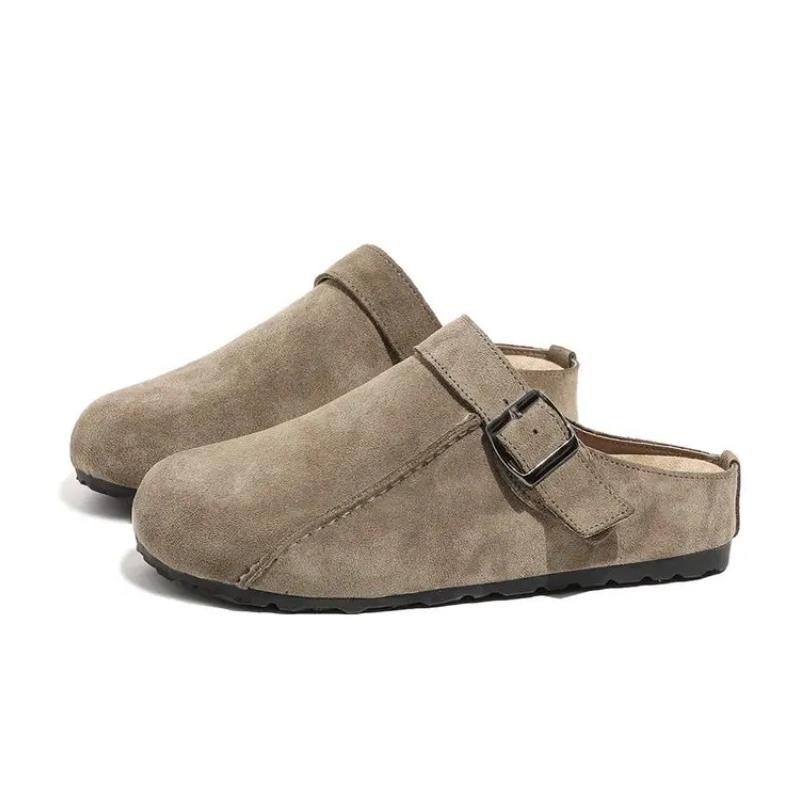 Rubber Slippers Women's Genuine Leather Shoes Med Slides Fashion Shallow Pantofle Luxury Soft 2025 Spring Casual Hoof Heels PU
