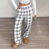 Women’s Plaid Pattern Loose Fit Lounge Pants with Elastic Waistband and Side Pockets for Daily Wear and Relaxation