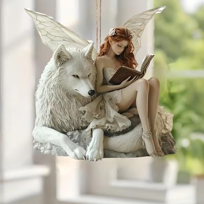 Anhänger aus Acryl mit Wolf und Mädchen – multifunktionales 2D-Hängeornament für Taschen, Schlüsselanhänger, Zuhause, Autodekoration
