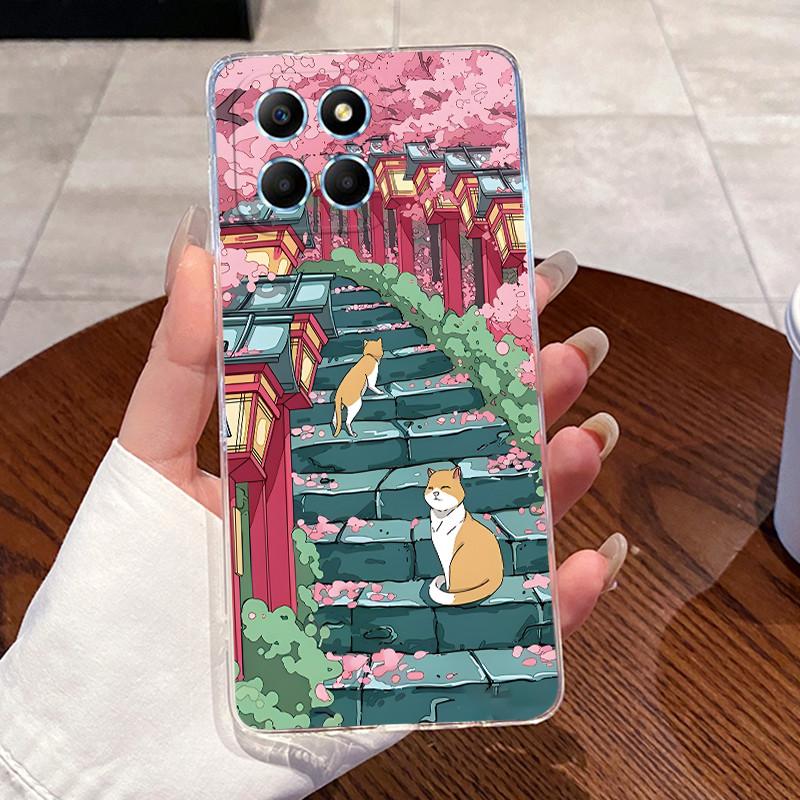 Gele-Hülle für Honor X6 4G/X6S 4G/70 Lite/Play 30M/Honor X8 5G Klare Silikon-Weiche-TPU-Rückabdeckung Niedliche Katzen-Schutzhülle