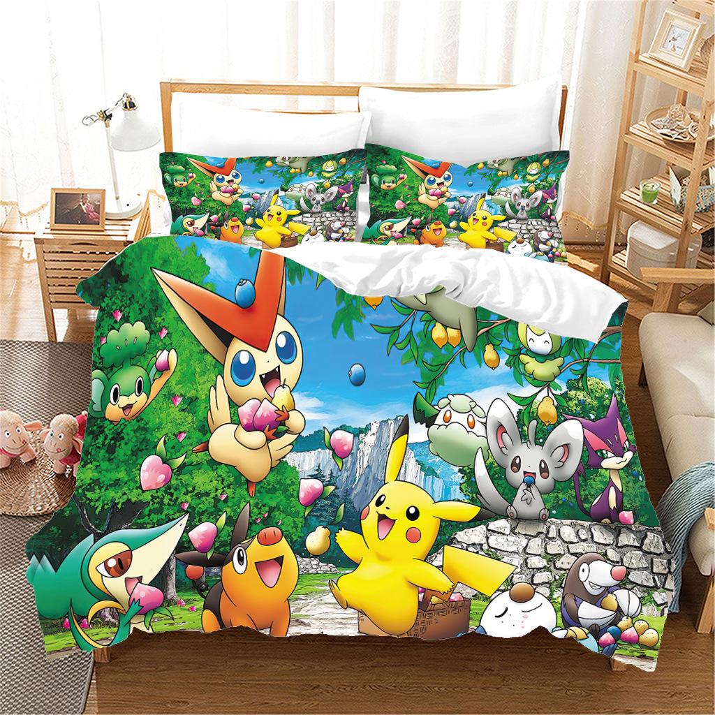 Dreiteiliges Set mit digital bedruckter Bettbezug, Kissenbezug, Bettlaken