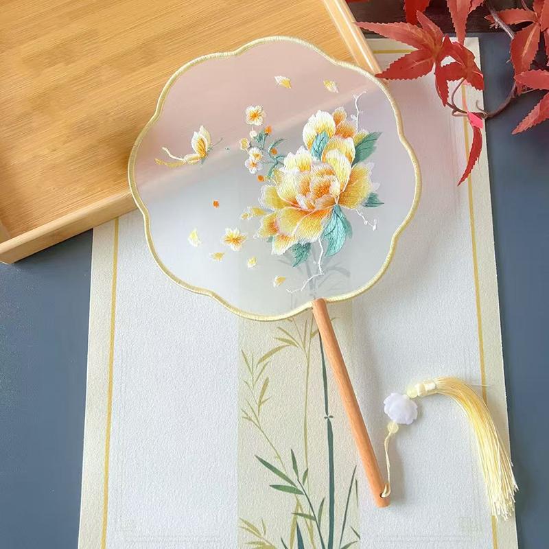 Vintage Doppelseitiger Fächer Blume Stickerei Handfächer Traditionelle Chinesische Kunst Handwerk Hanfu Tanzparty Zubehör Performance Requisiten