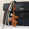 New Cartoon Bean Bear Bag Pendant Leather Teddy Bear Keychain Black Eight Braided Rope Pendant