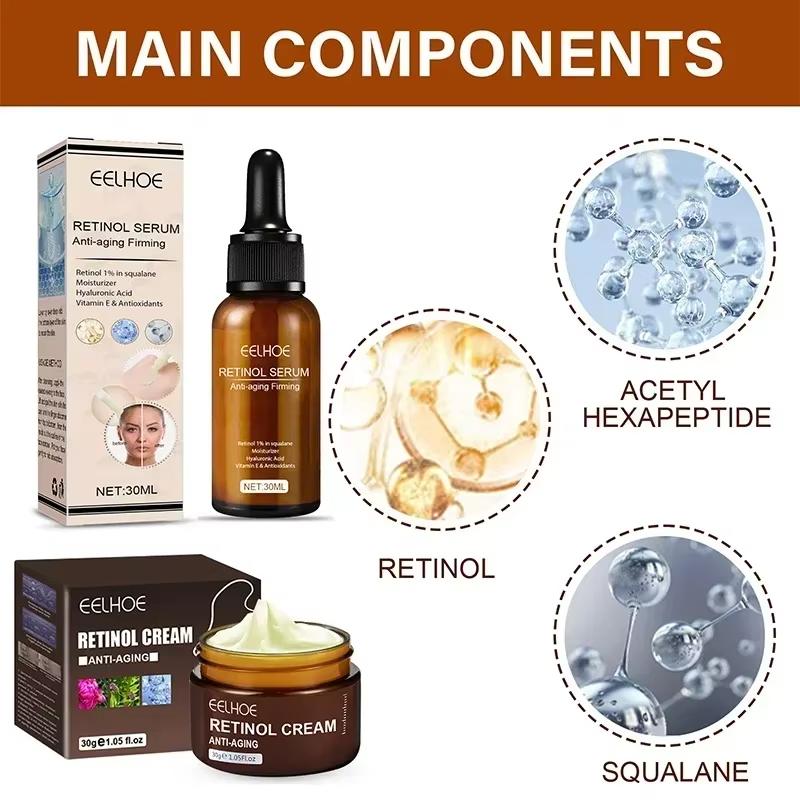 Retinol Face Cream Set Wrinkle Remover Anti-Aging Firming Lifting Fade Fine Line Serum Moisturizing Brightening Korean Skin Care