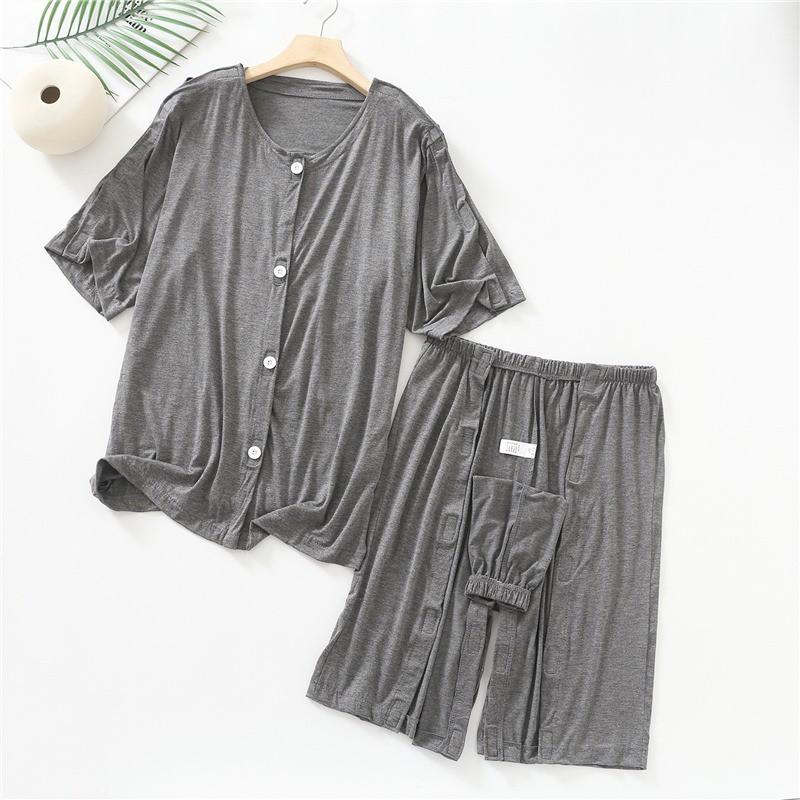 Easy-to-Wear Post-Surgery Care Pants Women Elderly Paralyzed Patients Modal Fabric Short Length Round Neck 3/4 Sleeve