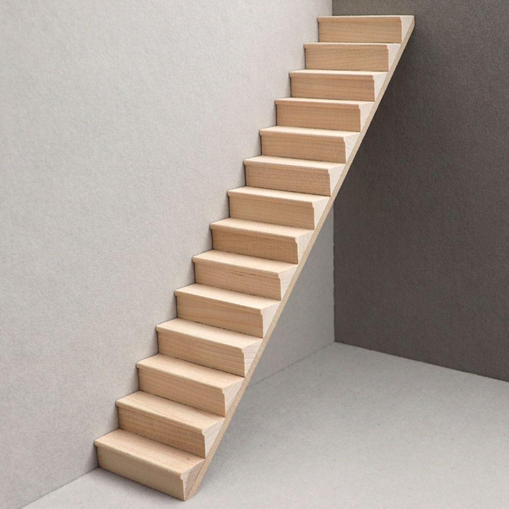 Miniature 1:12 Dollhouse Furniture DIY Stairs with Handrail Doll House Accessories