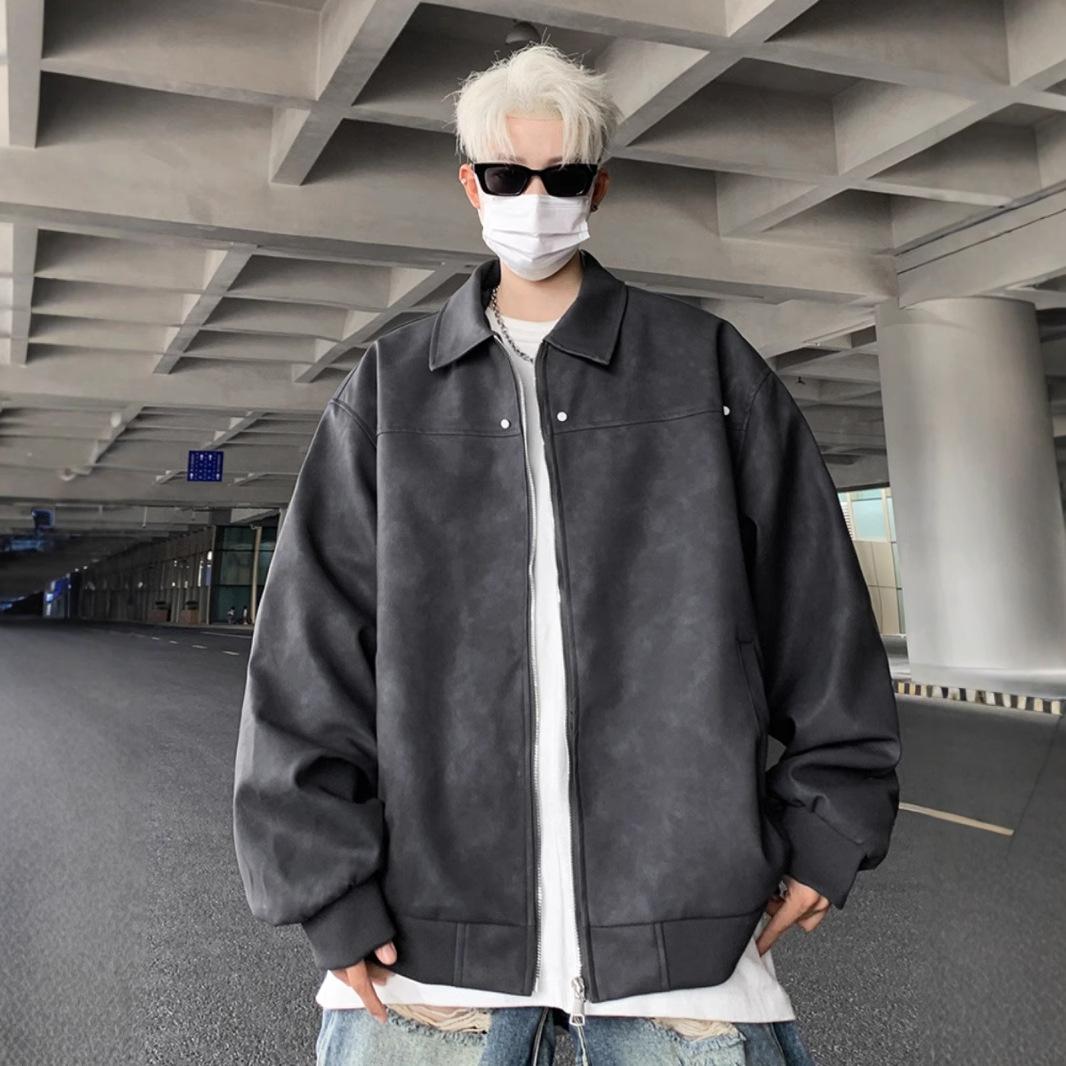 

Мужская кожаная куртка Осень и Зима Красивая мотоциклетная куртка Ретро состаренная хлопковая куртка Зима XXL чёрный