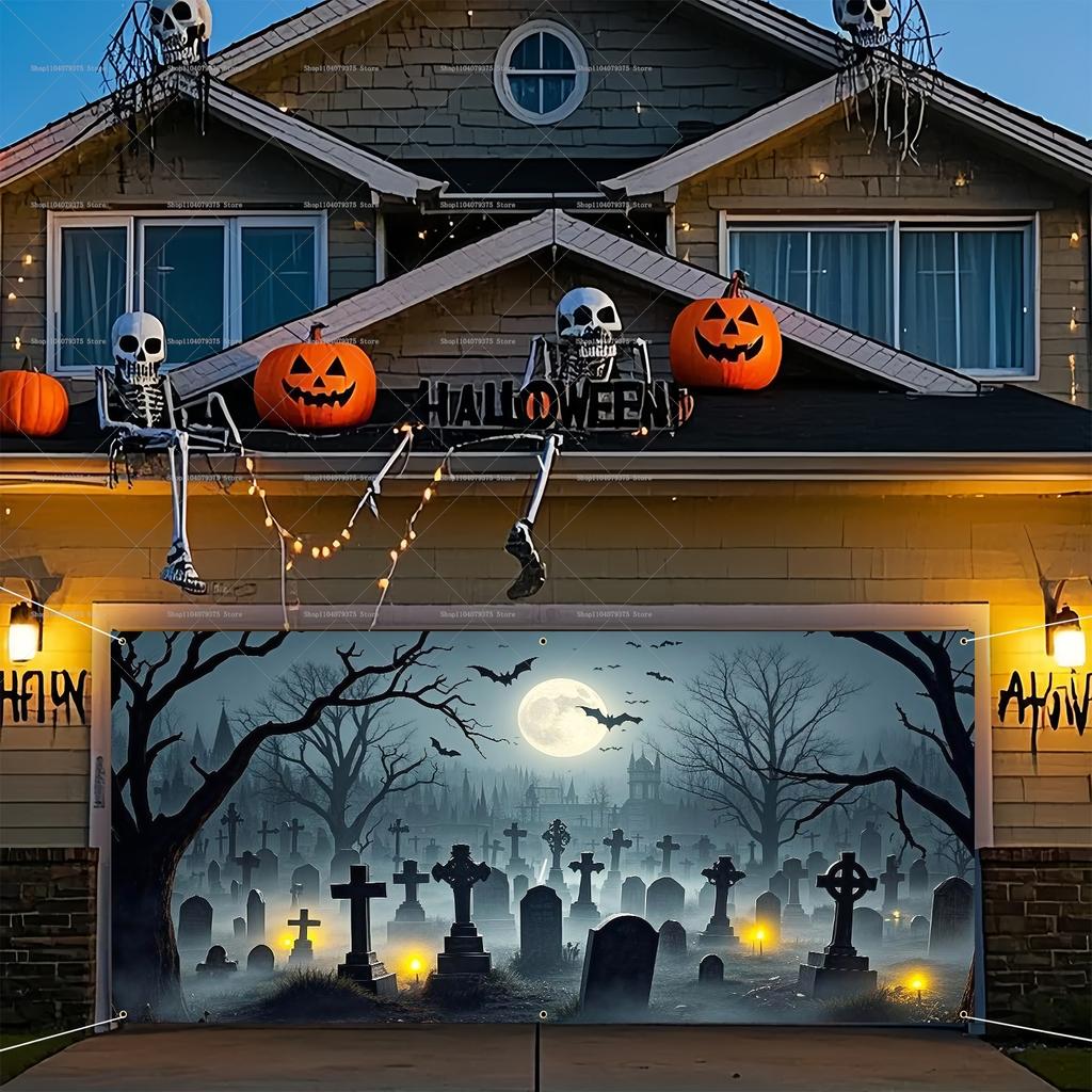 1 Pezzo Felice Halloween! Gli Stendardi di Sfondo per Garage Sono Perfetti Per Aggiungere Un'Atmosfera Spettrale a Terrazzi, Giardini e Feste a Tema
