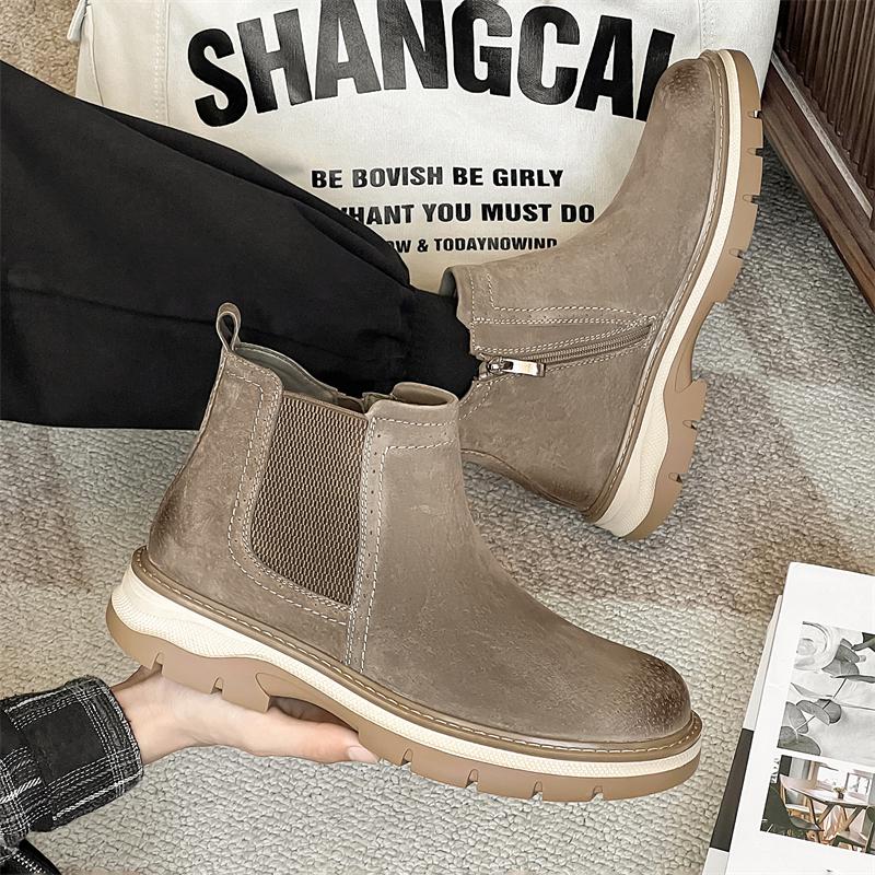 Fashion 2024 New Fashion Trends Mens Side Zipper Chelsea Boots Genuine Leather Ankle Boots Slip-on Man Business Shoes Cowhide Boots