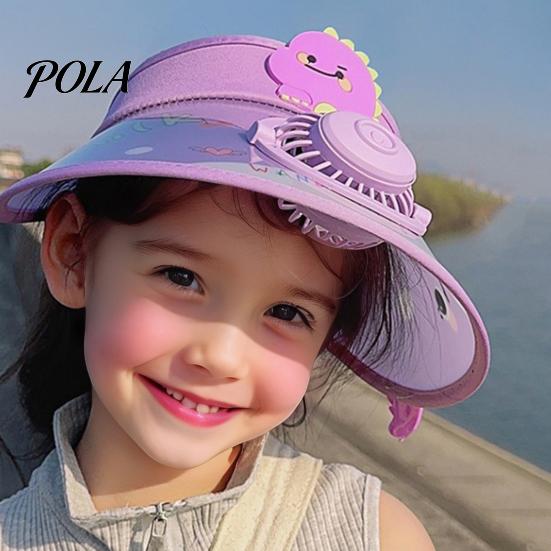 Children Cooling Beach Hat Cartoon Kids Sun Visor with USB Charging Fan UPF50+ Summer Curved for Outdoor Empty Top Wide Brim Sunhat Boys Girls