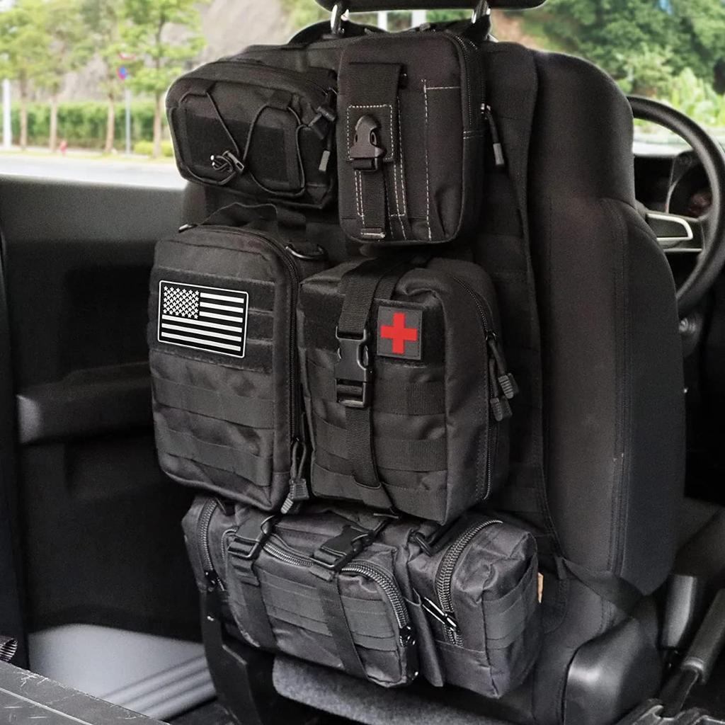 MAIKER Tactical Car Seat Back Organizer, Upgrade Tactical Vehicle Panel Organizer with 5 Detachable Molle Pouch, Universal Fits for Most of Vehicle