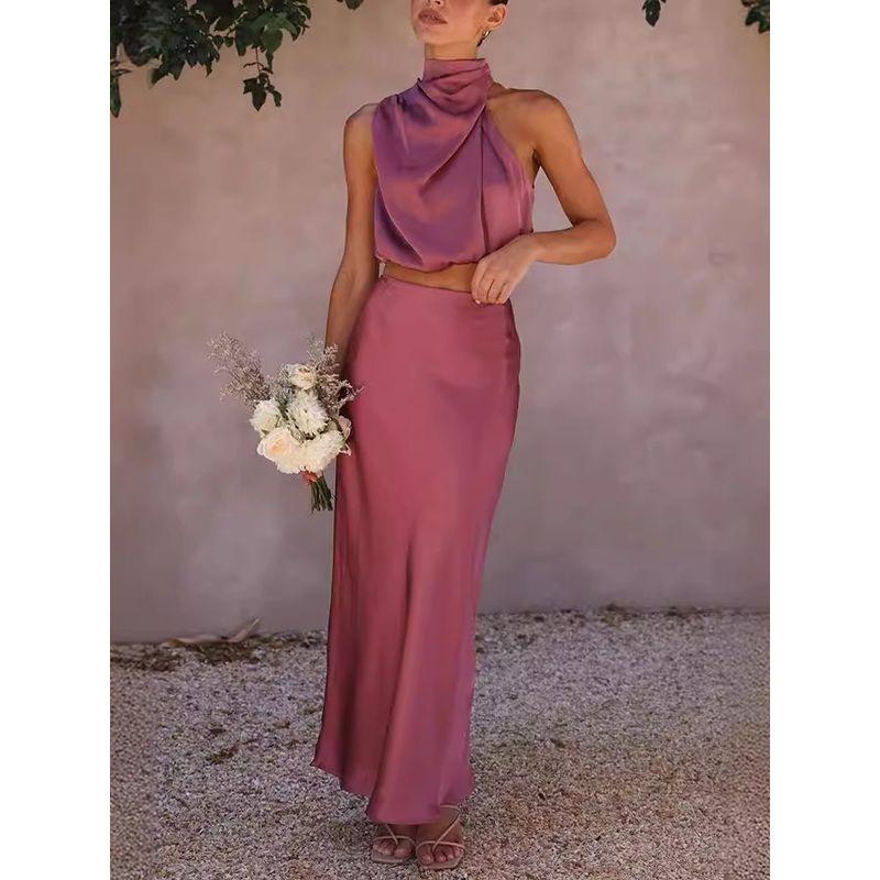 Two Piece Set of Sleeveless Top Andskirt Sleeveless Top and Skirt Two-piece Set
