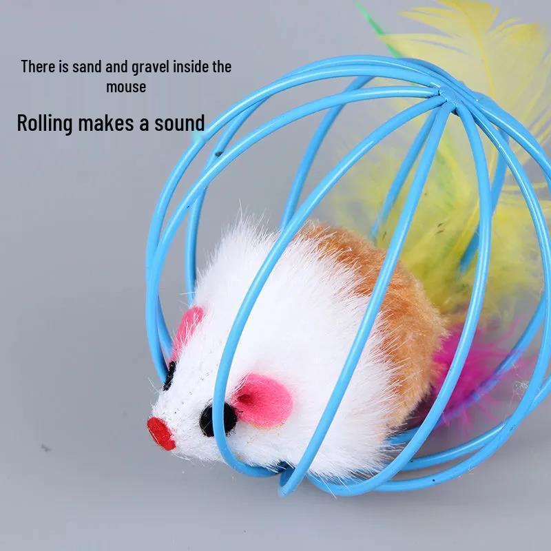 Caged Mouse Cat Tumbler with Bell and Teaser Wand