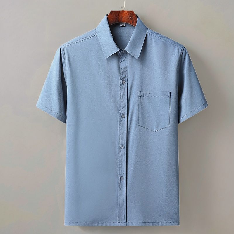 Middle-aged and Elderly Men's Short-sleeved Casual Shirt Summer Loose Ice Silk Button-up Business Shirt Old Man Grandpa Dad Outfit