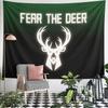 Fear the Deer Milwaukee Bucks Tapestry Wall Hanging NBA Basketball Deer Decor for Bedroom Man Cave Sports Room Gift
