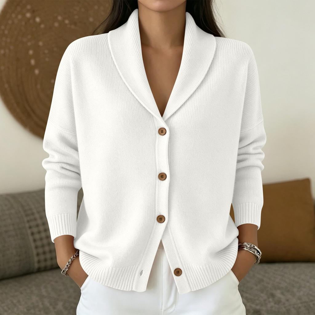 Women's Casual Oversized Knit Cardigan with Lapel Collar and Long Sleeve Button Front