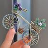 Vintage Creative Rhinestone Bicycle Brooches for Women 2-color Beautiful Taking Flower Bouquet Bike Brooch Pins Jewelry Gift