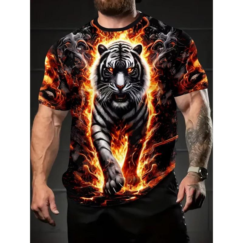 2026 T-Shirt for Men Harajuku Tiger Print Fashion Summer Short Sleeve