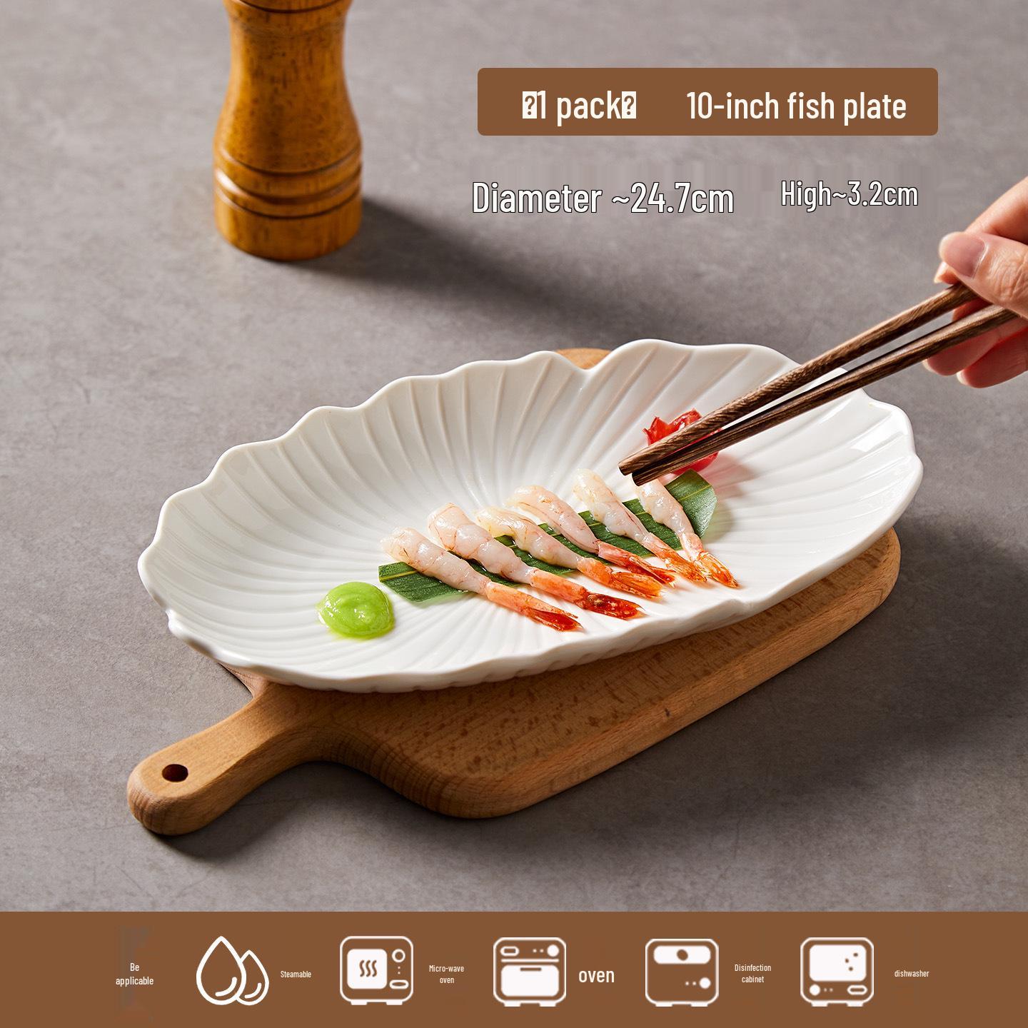 

White Porcelain Oval Seafood Plate - High-Temperature Resistant, Ideal for Restaurants and Hotels.