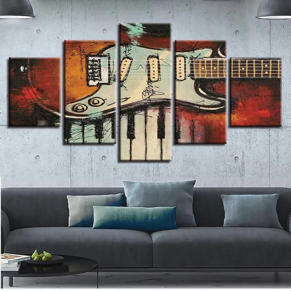 5pcs Wall Art Pictures Home Decor Hand Plate DJ Music Console Instrument Canvas Painting for Night Club Decoration Unframed