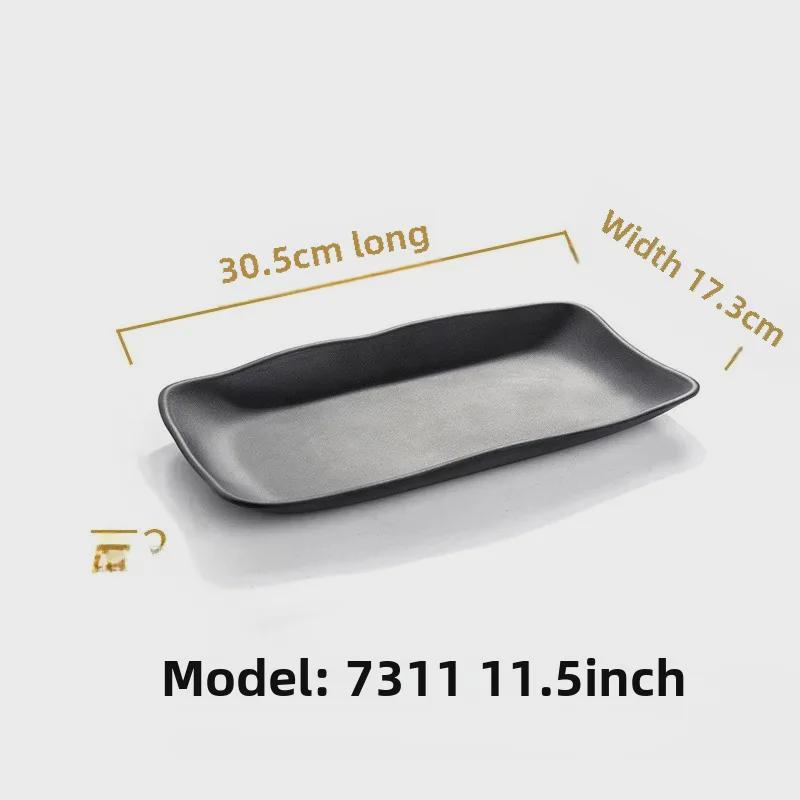 Melamine Black Tableware: Imitation Porcelain Plate for Cold Dishes, BBQ, Hot Pot, and Commercial Use.