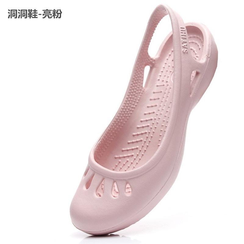 

2022 Summer Nurse Shoes Flat-heeled Hole Shoes Baotou Sandals Plastic Sandals Student Beach Shoes Eva Garden Shoes 35 рожевий
