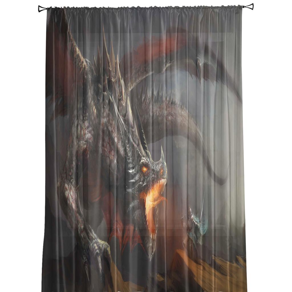 Dragon Warriors Medieval Art Deco Painting Sheer Curtains for Living Room Modern Bedroom Voile Tulle Curtain Window Drapes