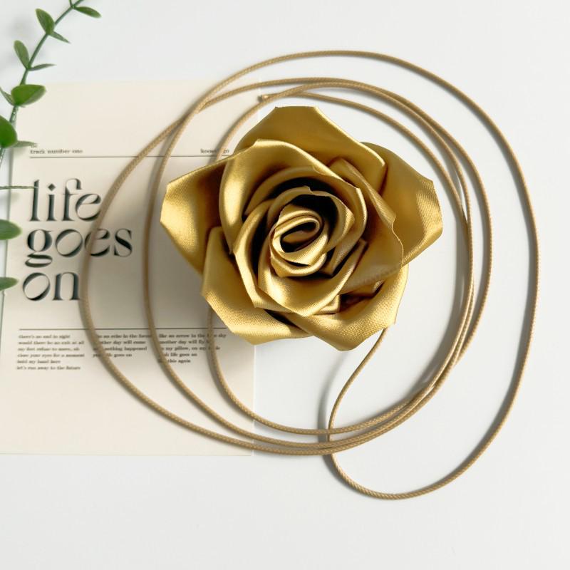 Vintage Rose Satin Flower Necklace & Hairband Choker - Versatile Women's Waist Accessory
