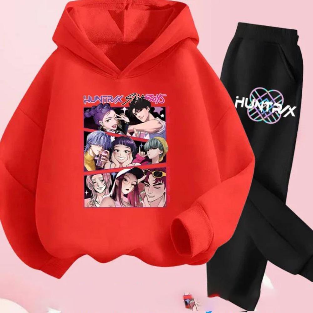Kids Hoody Suit KPop Demon Hunters Printed Children's Clothing Y2K Hoodies+Pants Sports Sets KPop Demon Hunters