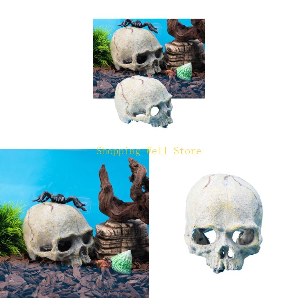 KX4B Resin Skull Figurine Reptiles Hideouts Caves Fishtanks Terrariums Accessories for Geckos Bearded Dragon Snake