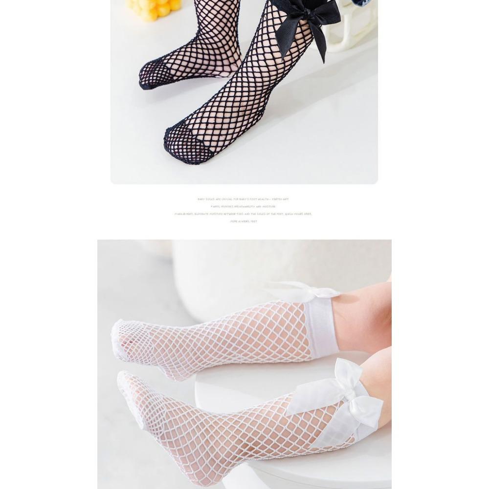 Spring Parent-child Small and Medium Grid Fishing Net Socks, Sexy Big Bow Women's Net Socks, New Medium and Long Socks.