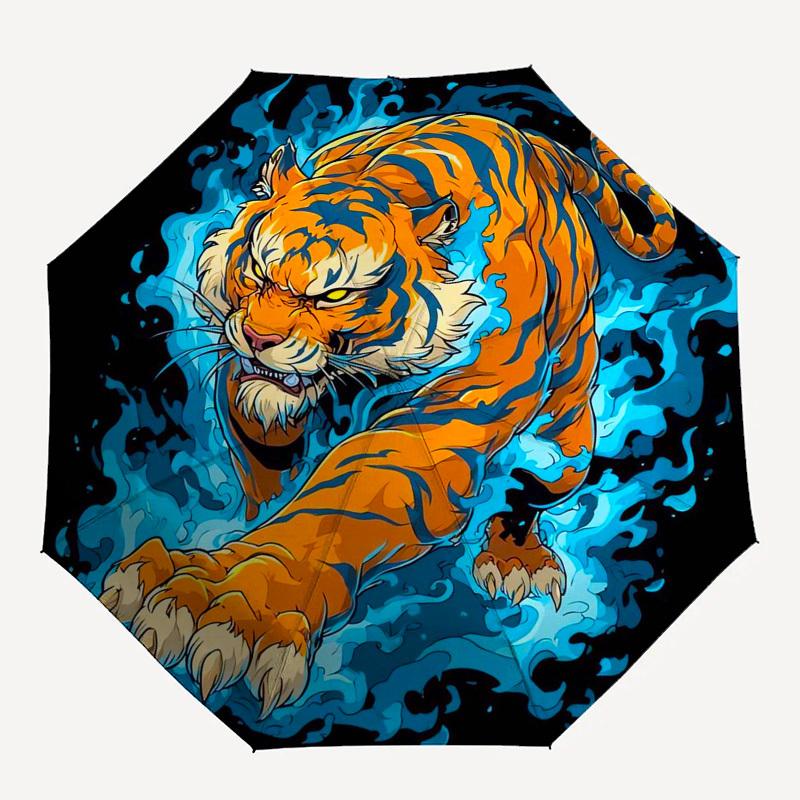 1pz Ombrello con Disegno Tigre e Manico in Plastica, Compatto e Elegante, Adatto a Tutte le Stagioni ptys26015