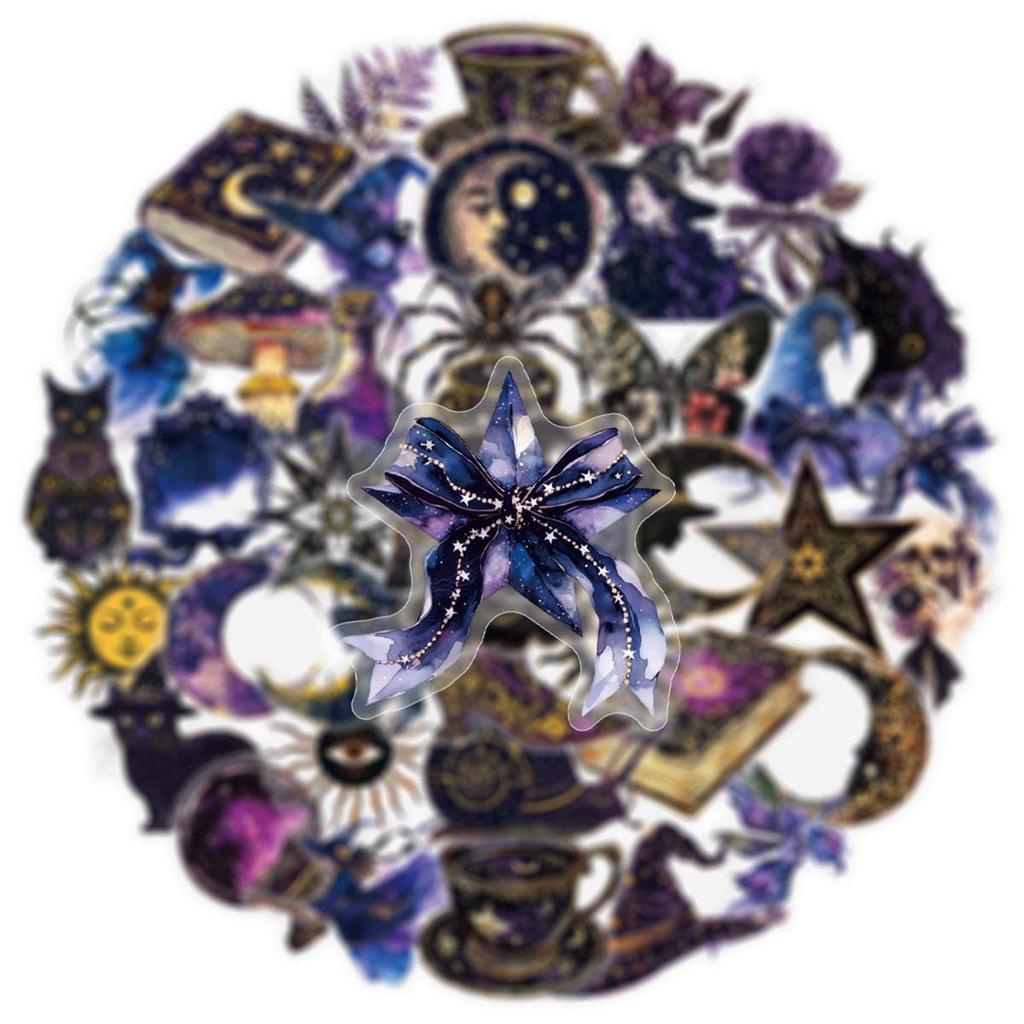 50pcs Transparent Gothic Magic Witch Aesthetic Cool Moon Tarot Goth Decals Toy DIY Scrapbook Bottle Phone Luggage Car Sticker