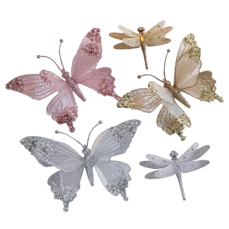 

Bright Butterfly Dragonflies Christmas Decorations For Indoor Outdoors Use Efficient Plastic Hanging Ornament Set 1