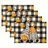 4pcs Buffalo Plaid Gnome Autumn Placemats, Polyester Leaf Table Mats, Rectangular, Machine Washable, Suitable for Kitchen and Dining Room Decor, 1