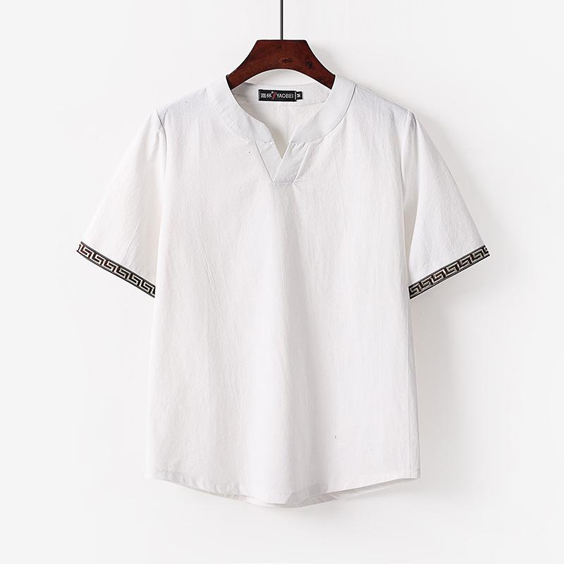 Letni kardigan Męski T-shirt z krótkim rękawem T-shirt Bawełniany i lniany Led Casual Męski T-shirt Lato