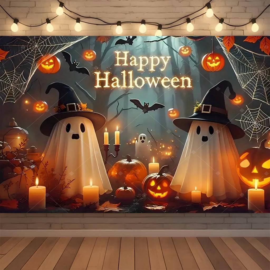 Happy Halloween Backdrop Neon Pumpkin Bat Skull Cemetery Photography Background Halloween Party Photo Booth Decor Banner Gift498