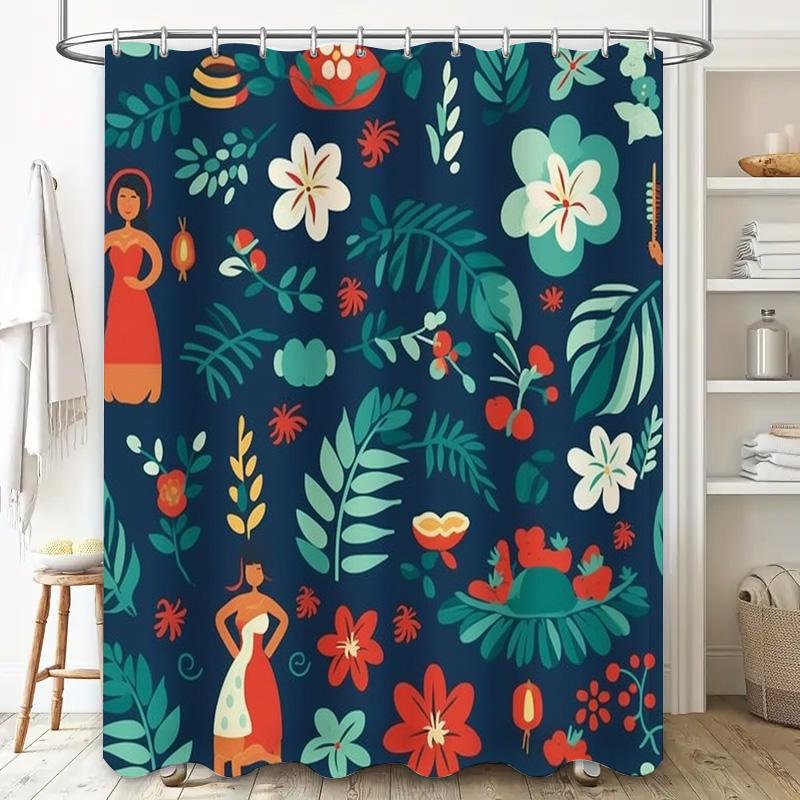 Retro Floral Shower Curtain Navy Blue Print for Bathroom Decorations 3D Printing Waterproof Polyester Fabric Shower Curtains Hom