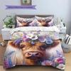 Highland Cow Colorful Wildflower Garland Butterfly Print 3 Pieces Duvet Cover Set Farm Animal Bedding Bedroom Home Decor Without Pillow Core Comforter