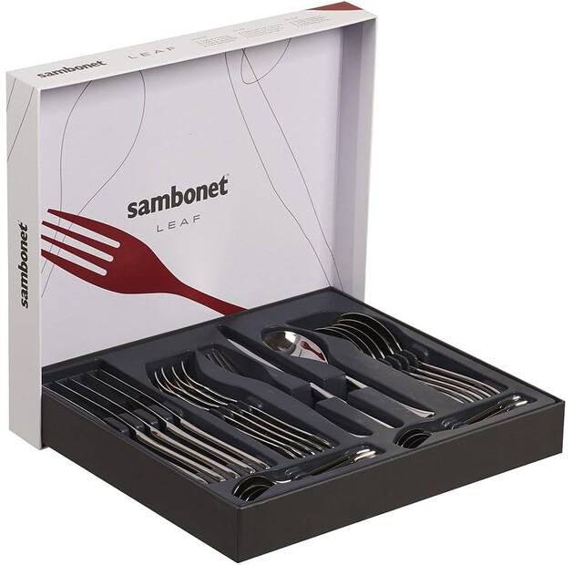 Sambonet Leaf Cutlery Set, Polished, Monobloc, 18/10 Stainless Steel, 24 Pcs (52163-81)