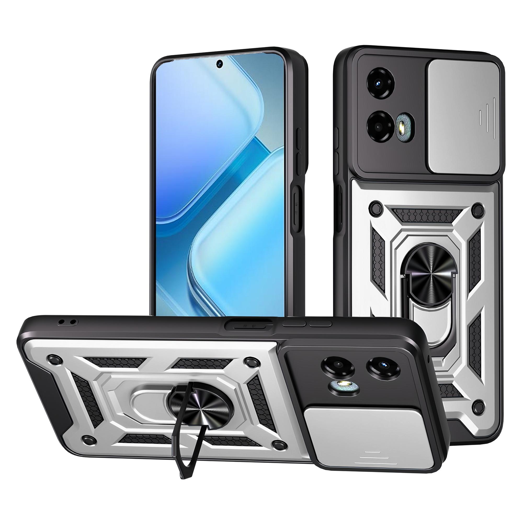 

Для Motorola Мото G 5G (2024) Чехол с выдвижной крышкой для камеры, PC+TPU, подставка, чехол для телефона Silver