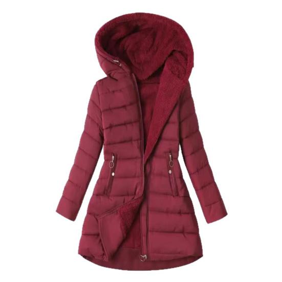 Damen Winter Winddichter Puffer Mantel Dickes Fleece Gefüttert Daunenjacke Reißverschluss Kapuzenparka Oberbekleidung mit Taschen